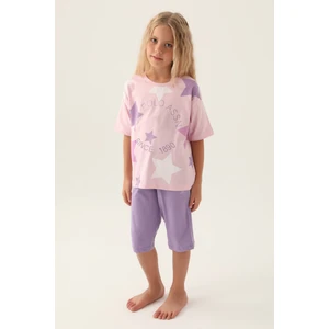 U.S. Polo Assn. Lisanslı Star Printed Toz Pembe Kız Çocuk Kapri Takım