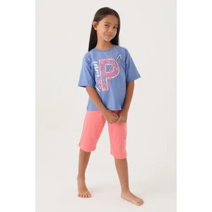 U.S. Polo Assn. Lisanslı Baton Açık Indigo Kız Çocuk Kapri Takım