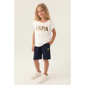 U.S. Polo Assn. Lisanslı Flower Written Krem Kız Çocuk Bermuda Takım