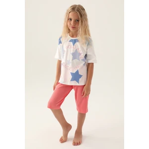 U.S. Polo Assn. Lisanslı Star Printed Krem Kız Çocuk Kapri Takım