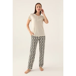 Basezic Krem Kadın Kısa Kol Pijama Takımı