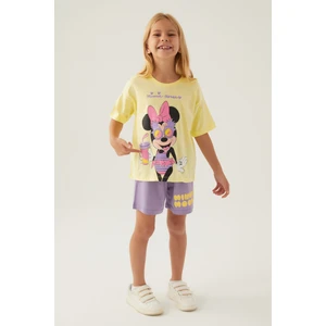 Minnie Mouse Glasses Açık Sarı Kız Çocuk Şort Takım