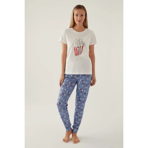 Pop Crow Krem Kadın Kısa Kol Pijama Takımı