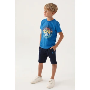 U.S. Polo Assn. Lisanslı Crew Neck Cobalt Erkek Çocuk Bermuda Takım