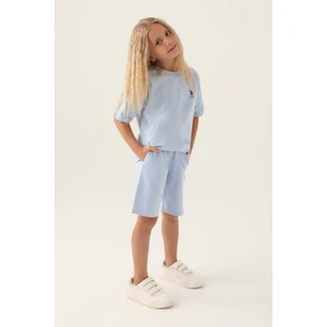 U.S. Polo Assn. Lisanslı Simple Mavi Kız Çocuk Bermuda Takım