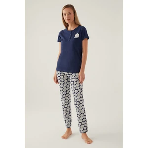 Beach Koyu Indigo Kadın Kısa Kol Pijama Takımı