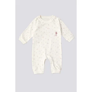 U.S. Polo Assn. Lisanslı Three Points Krem Kız Bebek Tulum