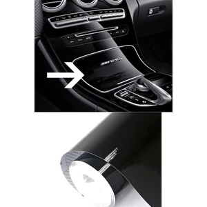 Parlak Siyah Folyo Hava Kanallı Araç Döşeme Kaplama Folyosu Siyah 30 cm x 1 Metre Piano Black Folyo
