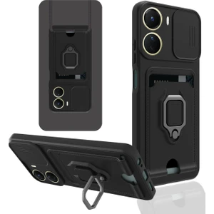 Vivo Y16 Kılıf Zuma Kartvizitli Yüzüklü Silikon - Siyah 300099