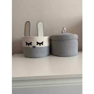 Patiska Tasarım Tavşan Kulaklı / Kapaklı Sepet, Jüt El Yapımı, Çocuk Odası Düzenleyici 2li Sepet Takımı