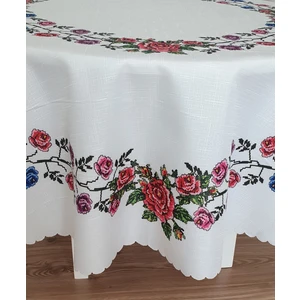 Kanaviçe Baskılı Yuvarlak 150 cm Kumaş Masa Ortüsü