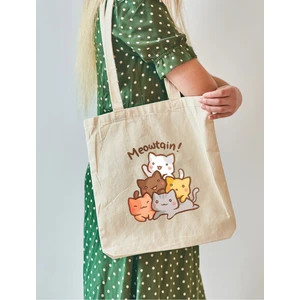 Meowtain Kedi Tasarım Meow Cat Ham Bez Tote Bag, Bez Çanta