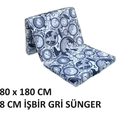 Mor Minder Katlanır Yer Yatağı Tek Kişilik Sünger Katlanır Yatak 80X180 cm 8 cm Gri Kalın Sünger