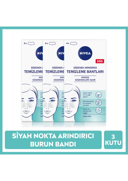 NIVEA Siyah Nokta ve T-Bölgesi Temizleyici Burun Bandı, Gözenek Arındırıcı X3 Kutu