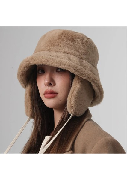 Bombacı Kış Sıcak Kova Şapka Şapka Kadınlar Için Golf Kap Yürüyüş Şapkası Kürk Şapka Kış Şapka Varil Kap Pamuklu Kumaş Kulak Koruyucu Kap (Yurt Dışından)