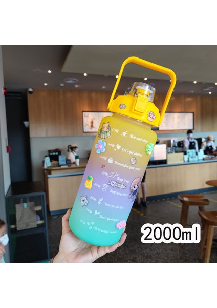 Degrade Üç Renkli Uzay Fincanı Buzlu Çift Içme Samanı Büyük Kapasiteli Su Isıtıcısı 2000ML (Yurt Dışından)