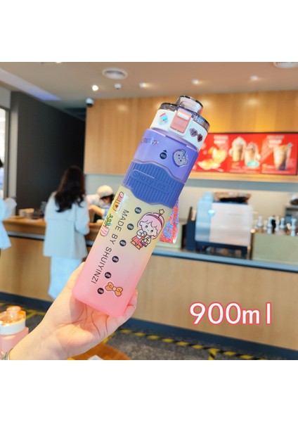 Üç Renkli Gökkuşağı Gradyan Renkli Kare Hasır Plastik Içme Bardağı 900ML (Yurt Dışından)