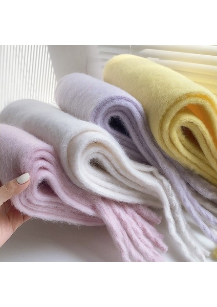 Parlak Katı Renkler Kadın Eşarp Kış Şal Wrap Bandana Pashmina Püskül Kadın Fular Kalın Battaniye (Yurt Dışından)