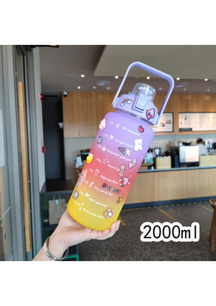 Degrade Üç Renkli Uzay Fincanı Buzlu Çift Içme Samanı Büyük Kapasiteli Su Isıtıcısı 2000ML (Yurt Dışından)