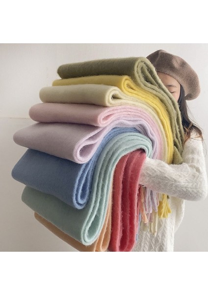 Parlak Katı Renkler Kadın Eşarp Kış Şal Wrap Bandana Pashmina Püskül Kadın Fular Kalın Battaniye (Yurt Dışından)
