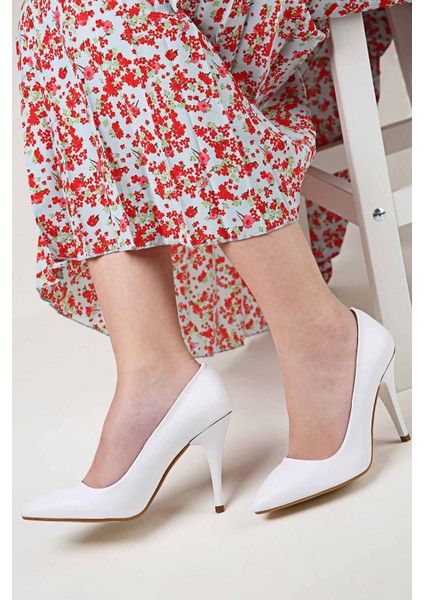 Kadın Sivri Burunlu Stiletto Beyaz Cilt