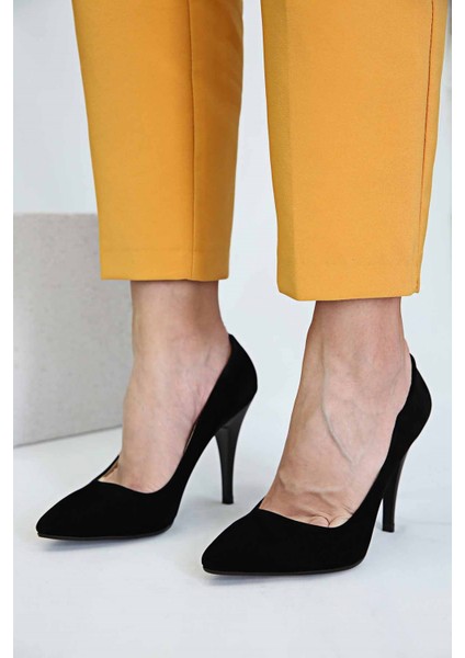 Kadın Sivri Burunlu Stiletto Siyah Süet