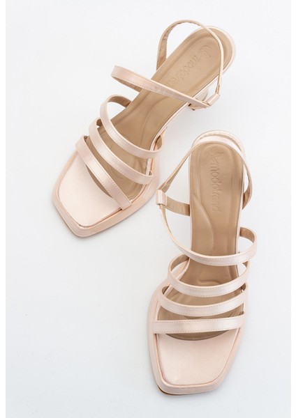 3 Biyeli Platformlu Kadın Topuklu Sandalet Ten Saten indirimleri