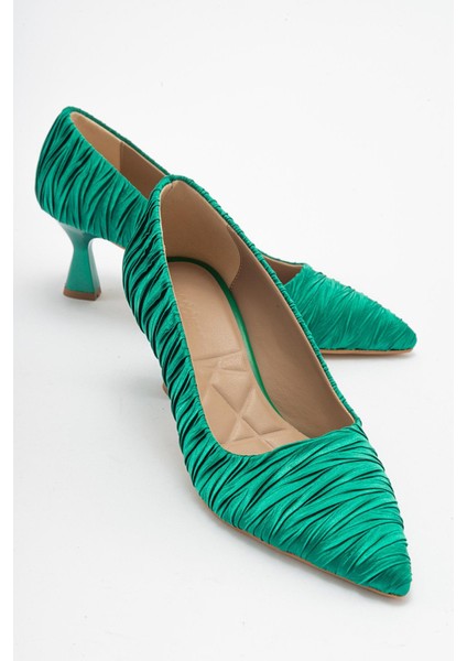 Kadın Stiletto Ayakkabı Yeşil Saten