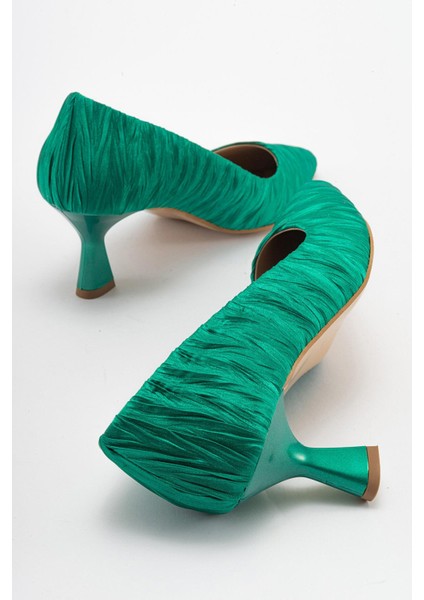 Kadın Stiletto Ayakkabı Yeşil Saten fırsatları