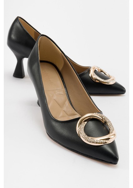 Tokalı Topuklu Ayakkabı Siyah Cilt