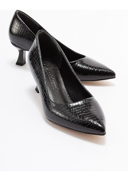 Kadın Stiletto Ayakkabı Siyah Kroko