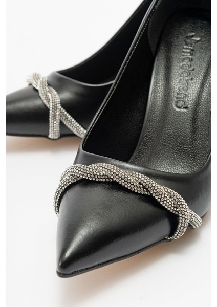 Kadın Dolama Taşlı Stiletto Siyah Cilt