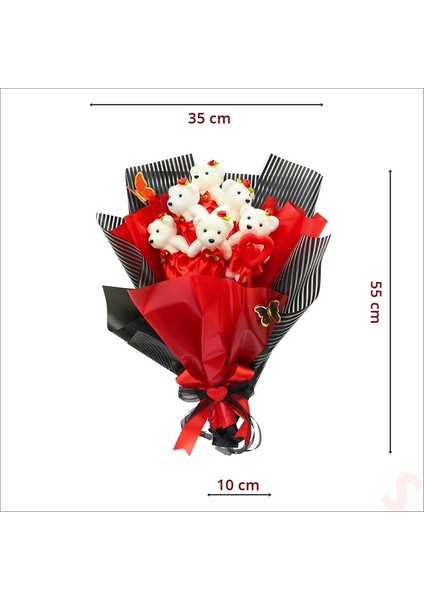 6 Ayıcıklı Buket, 55CM x 35CM - Kırmızı fiyatları