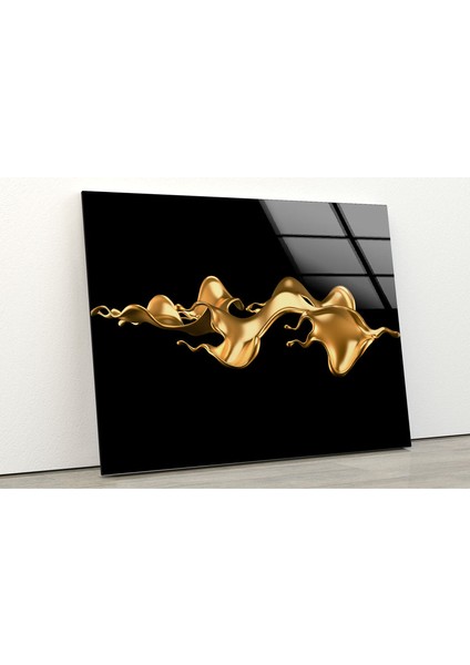 Altın Mürekkep Sıçratmalı Soyut Cam Duvar Tablosu fiyatları