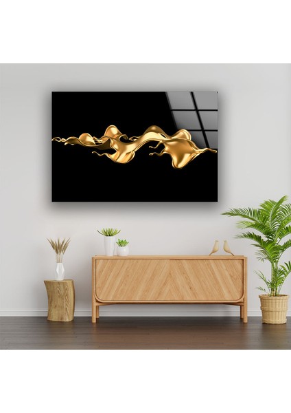 Altın Mürekkep Sıçratmalı Soyut Cam Duvar Tablosu modelleri