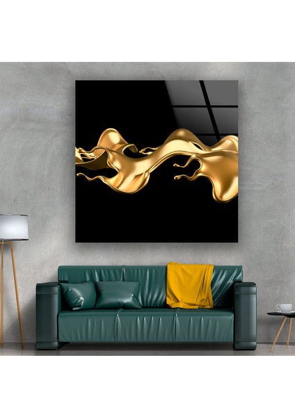 Altın Mürekkep Sıçratmalı Soyut Cam Duvar Tablosu fırsatları
