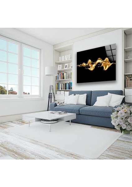 Altın Mürekkep Sıçratmalı Soyut Cam Duvar Tablosu indirimleri