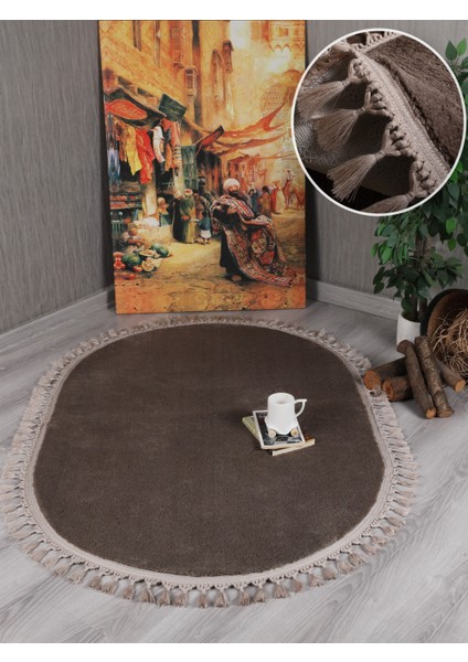 Modern Dekoratif Kaymaz Taban Rabbit Oval Örgü Saçaklı