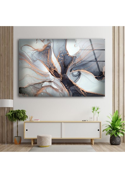 Gri Soyut Mermer Desenli Cam Duvar Tablosu fiyatları