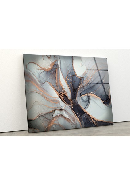 Gri Soyut Mermer Desenli Cam Duvar Tablosu modelleri