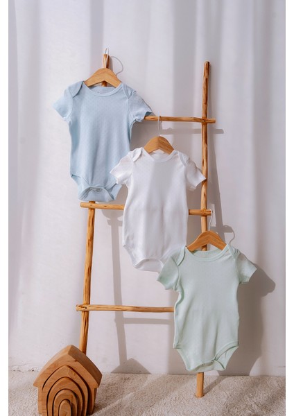 Organik Pamuk Kısa Kollu Bebek Body Seti 3lü Jakarlı Tasarım Rahat Kullanım