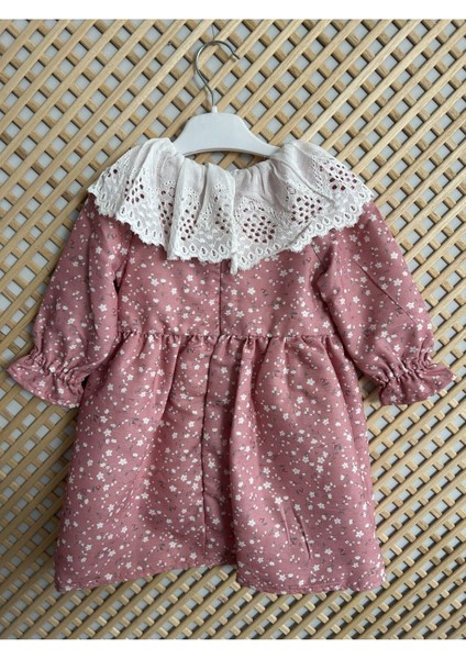 Kız Bebek Dantel Yaka Çiçekli Astarlı Elbise indirimleri