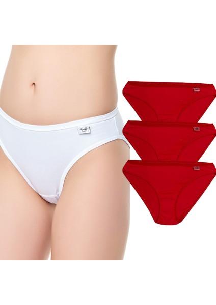 Kadın Elastan Düz Bikini Külot Kırmızı 3'lü Paket