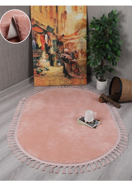 Modern Dekoratif Kaymaz Taban Rabbit Oval Örgü Saçaklı