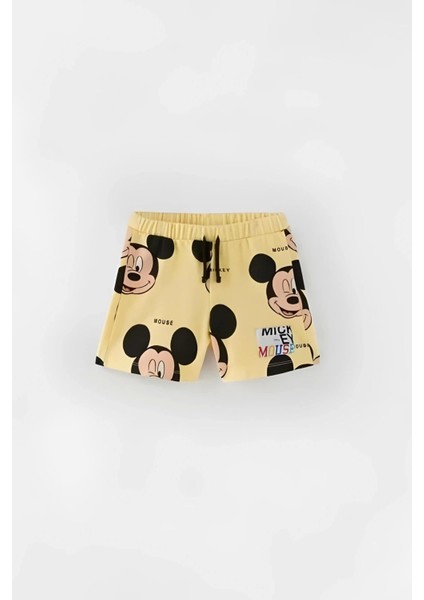 Bebek & Çocuk Mickey Mouse Baskılı Pamuklu Bisiklet Yaka Beyaz T-Shirt ve Şort Alt Üst Takım indirimleri