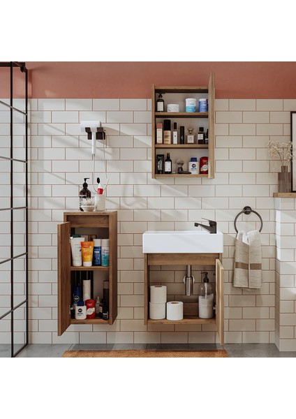 Ayaksız Tek Kapaklı Lavabolu 50 cm Banyo Dolabı ve Aynalı Üst Dolabı ve Boy Dolabı fırsatları