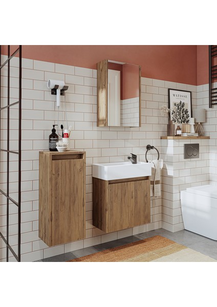 Ayaksız Tek Kapaklı Lavabolu 50 cm Banyo Dolabı ve Aynalı Üst Dolabı ve Boy Dolabı indirimleri