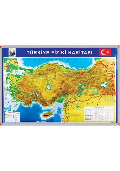 70 x 100 cm Türkiye Fiziki Haritası Alüminyum Çerçeve 402