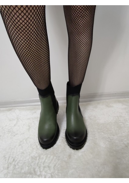 Hervest Gerçek Deri Yanları Lastikli Kadın Kısa Bot(Çğm B9) - Yeşil - 40 fiyatları