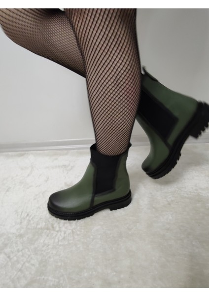 Hervest Gerçek Deri Yanları Lastikli Kadın Kısa Bot(Çğm B9) - Yeşil - 40 fırsatları